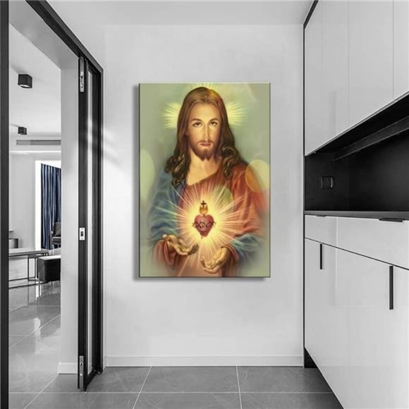 Framed Sacred Heart of Jesus wall Canvas art Decor Divine Mercy 16x24 inch - Picture 4 of 7